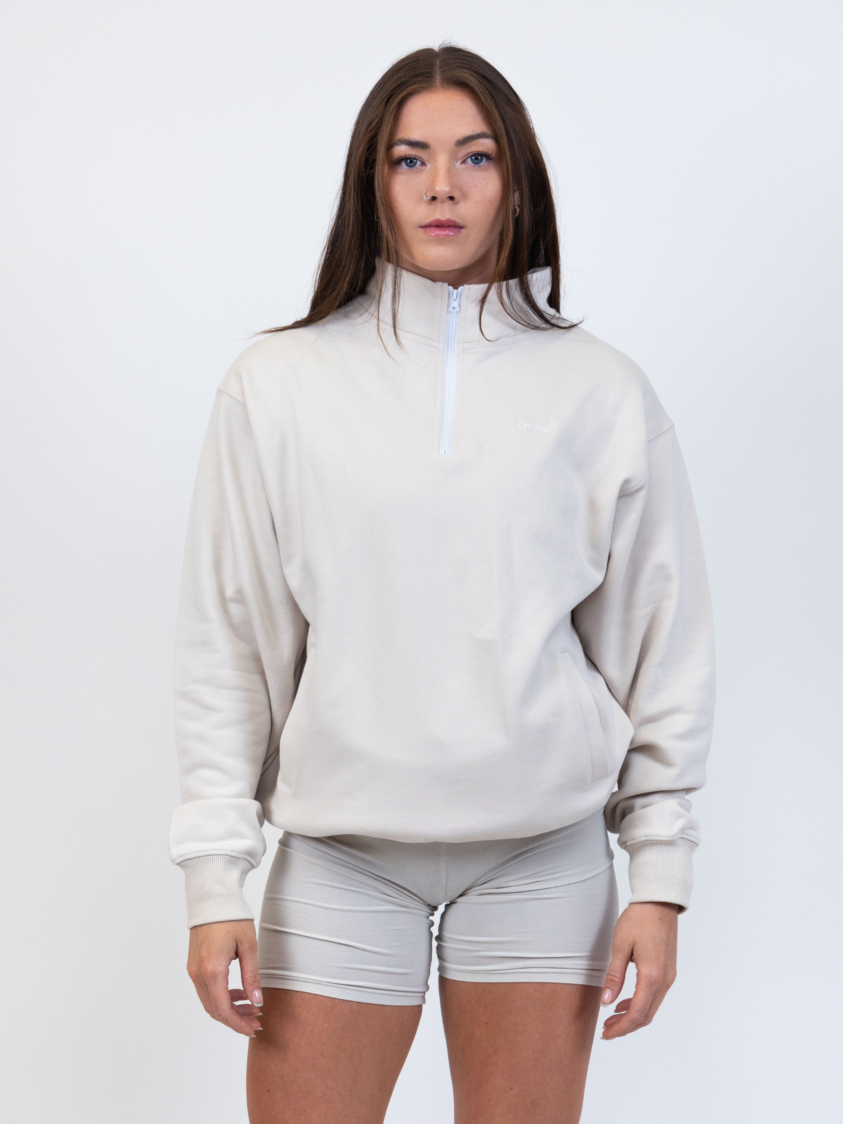 ¼ zip crewneck | SAND BEIGE