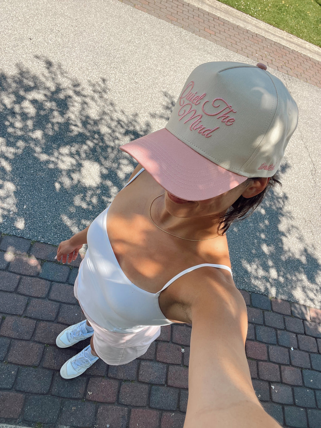 “Quiet the Mind” Canvas Trucker Hat | BABY PINK